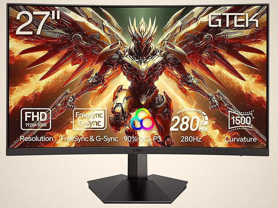 GTek 27" Curved Gaming Monitor, 280Hz 1080p, 1ms, FreeSync, DP HDMI