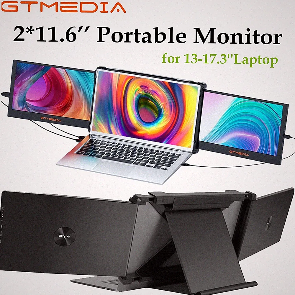 GTMEDIA 11.6" Triple Portable Monitor for 13-17.3" Laptop – USB C Extender NEW