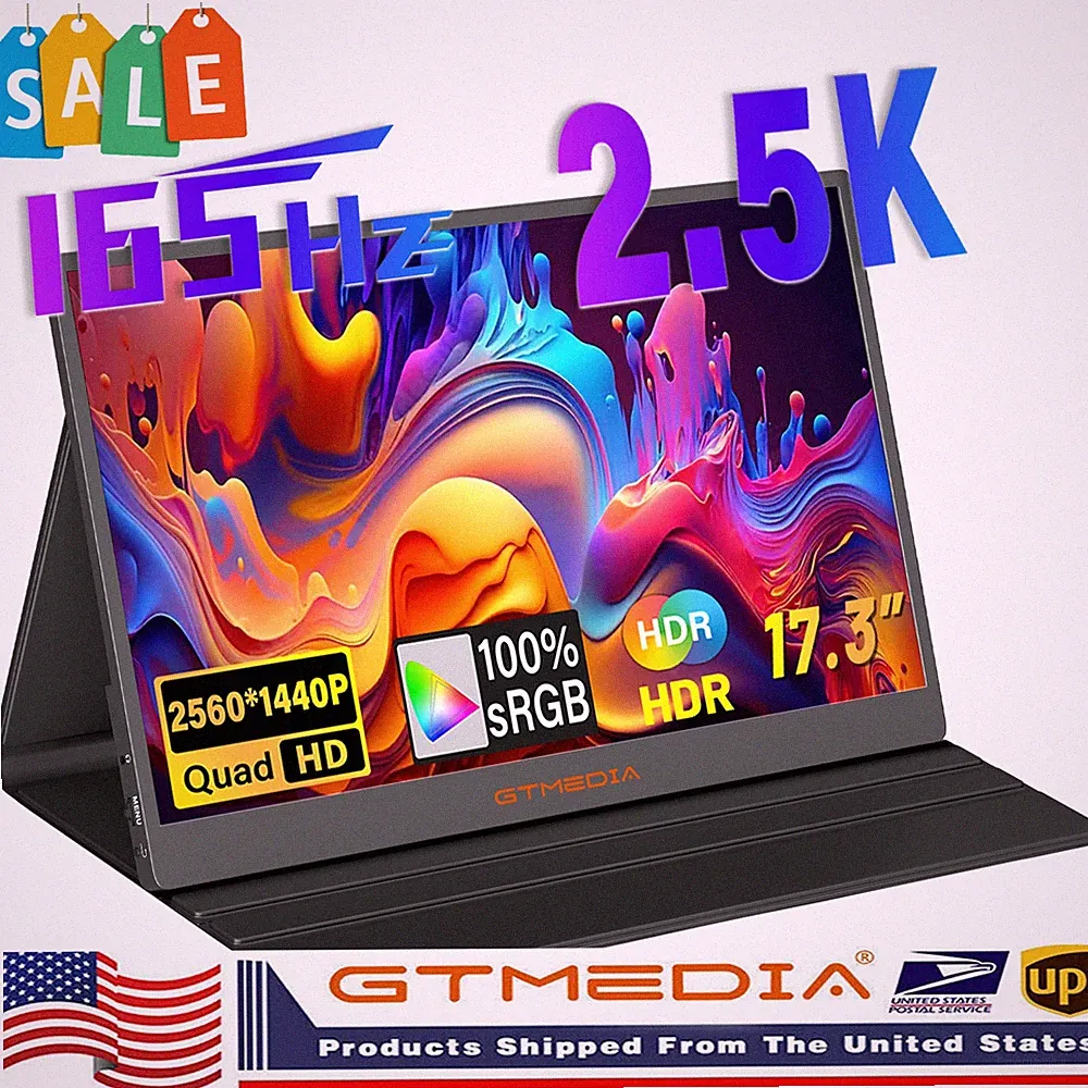 GTMEDIA 17.3" Portable Monitor FHD IPS Laptop Screen Extender 2.5K HDMI USB C