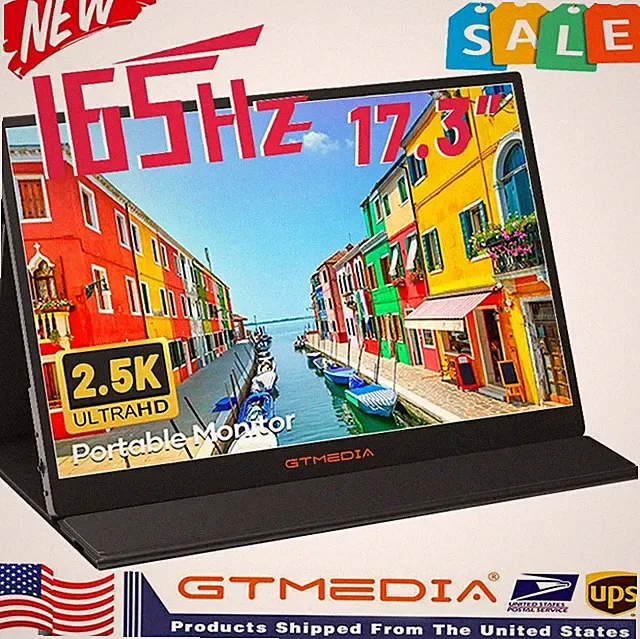 GTMEDIA 17.3'' QHD 165Hz Portable Monitor 2.5K HDMI USB-C Laptop Screen Extender