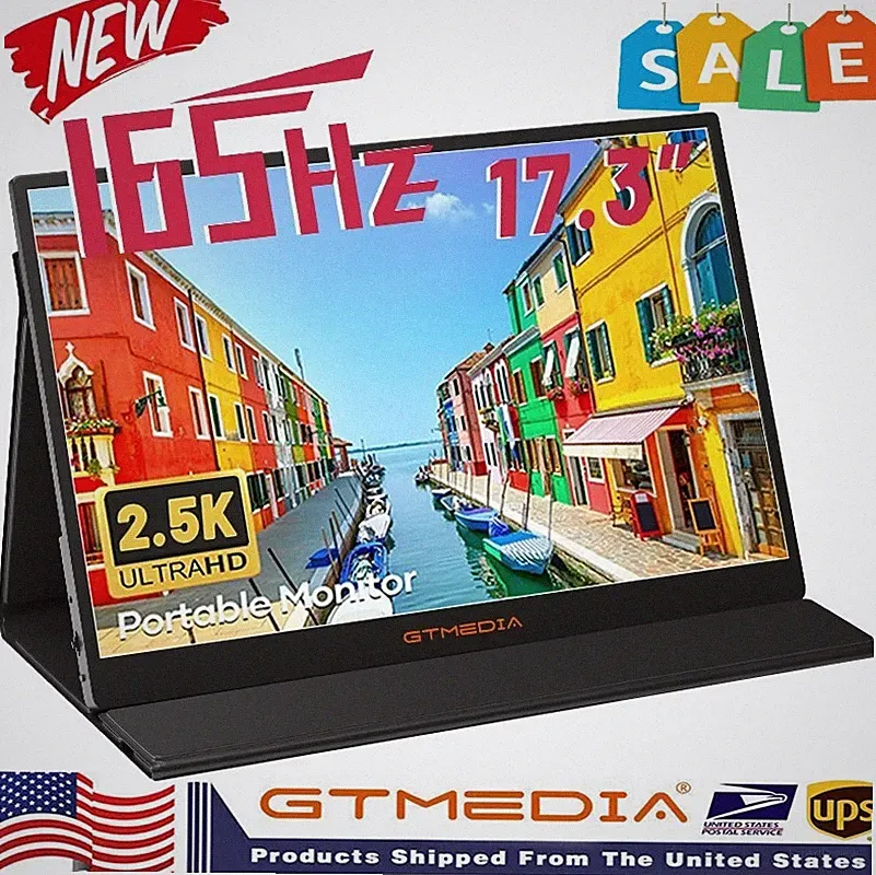 GTMEDIA 17.3'' QHD 165Hz Portable Monitor 2.5K HDMI USB-C Laptop Screen Extender