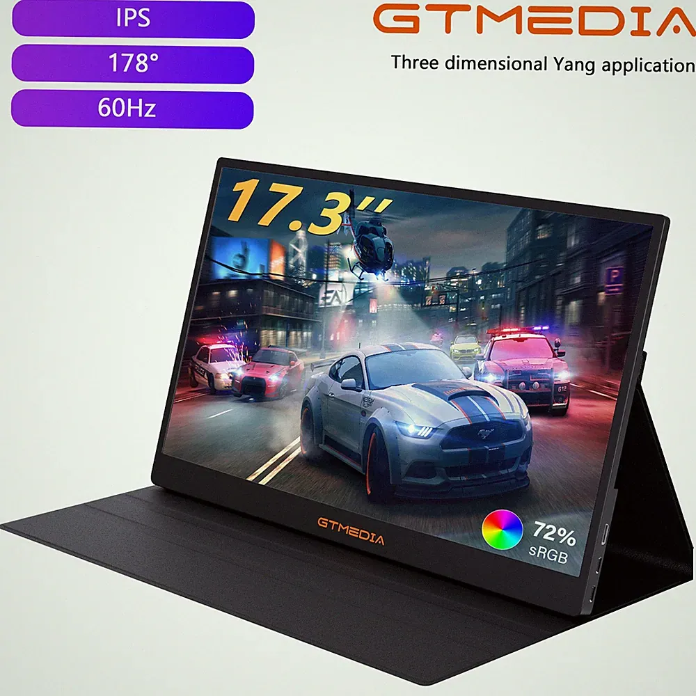 GTMEDIA Gaming Monitor 60Hz 17.3'' Portable Screen USB-C HDMI with Smart Cover