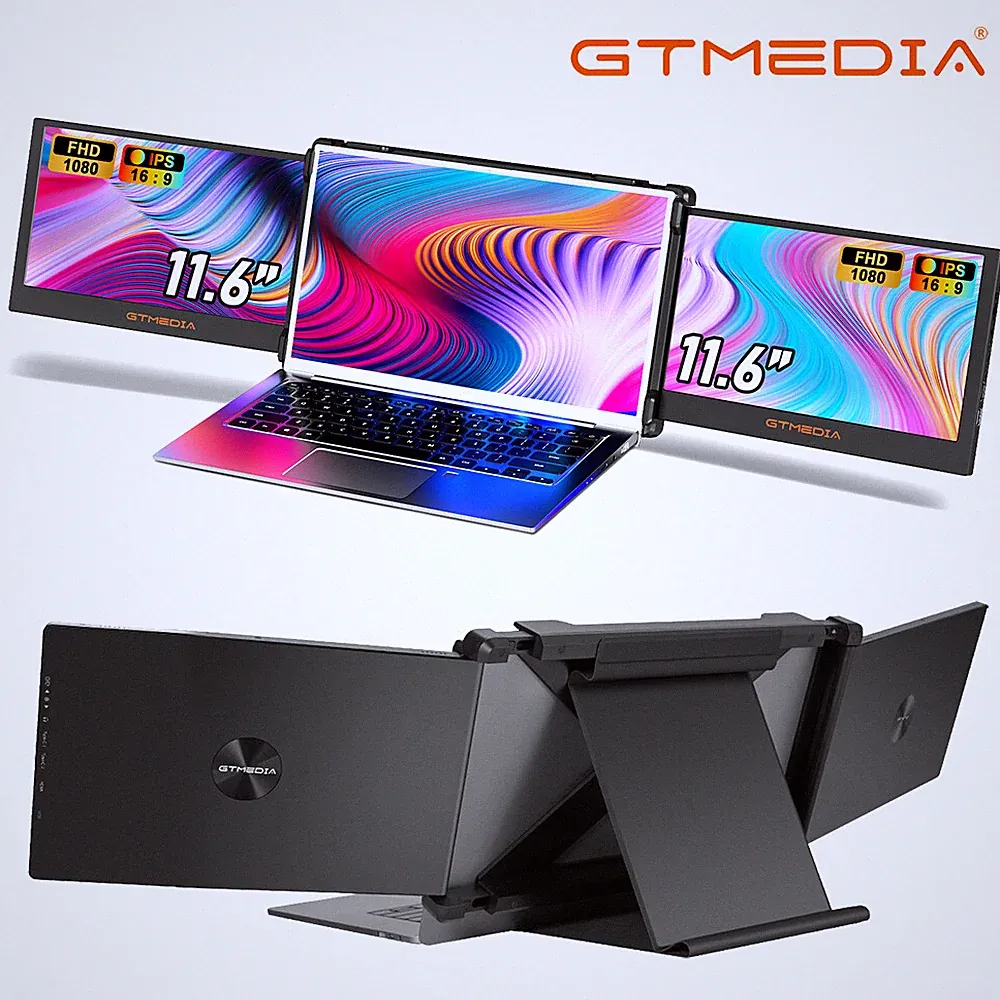 GTMEDIA Portable Dual 11.6" Monitors for 13-17.3" Laptop Extender Plug&Play NEW