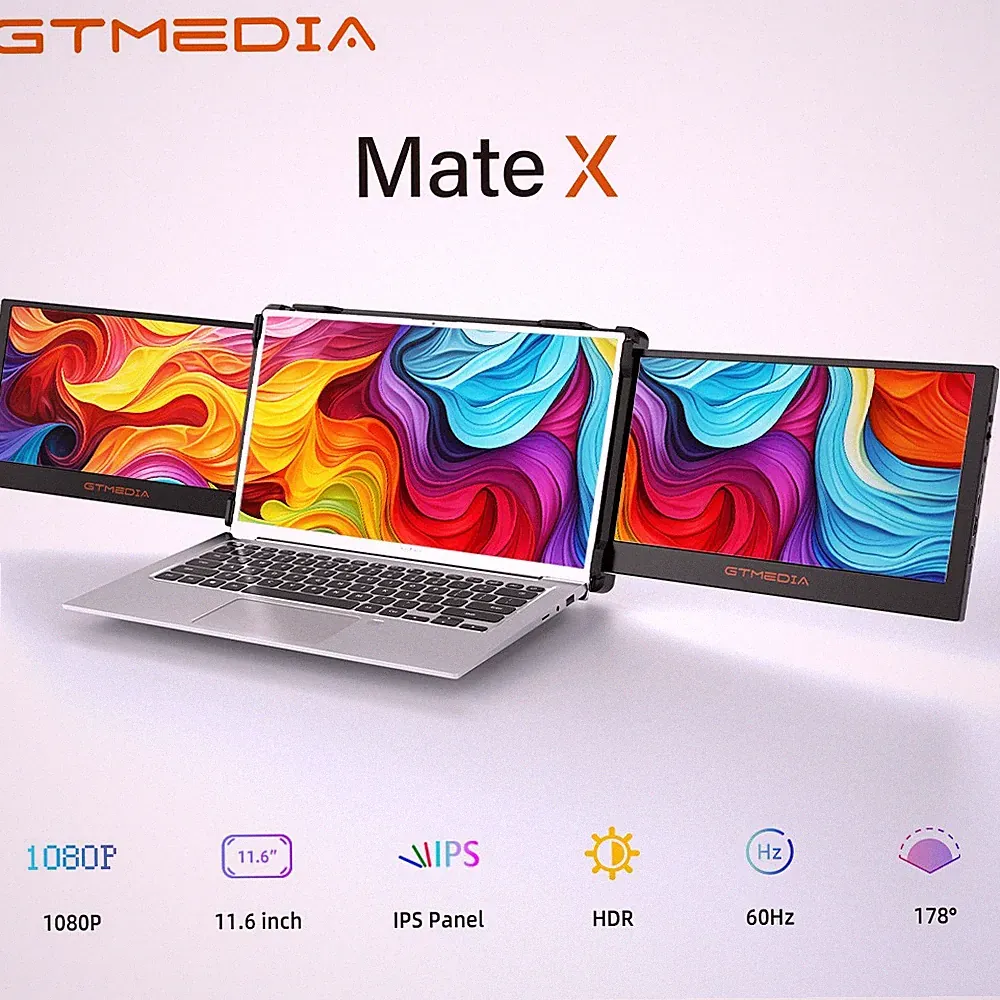 GTMEDIA Portable Monitor 60Hz Dual Display Screen For 13-17.3'' Laptop HDMI USB