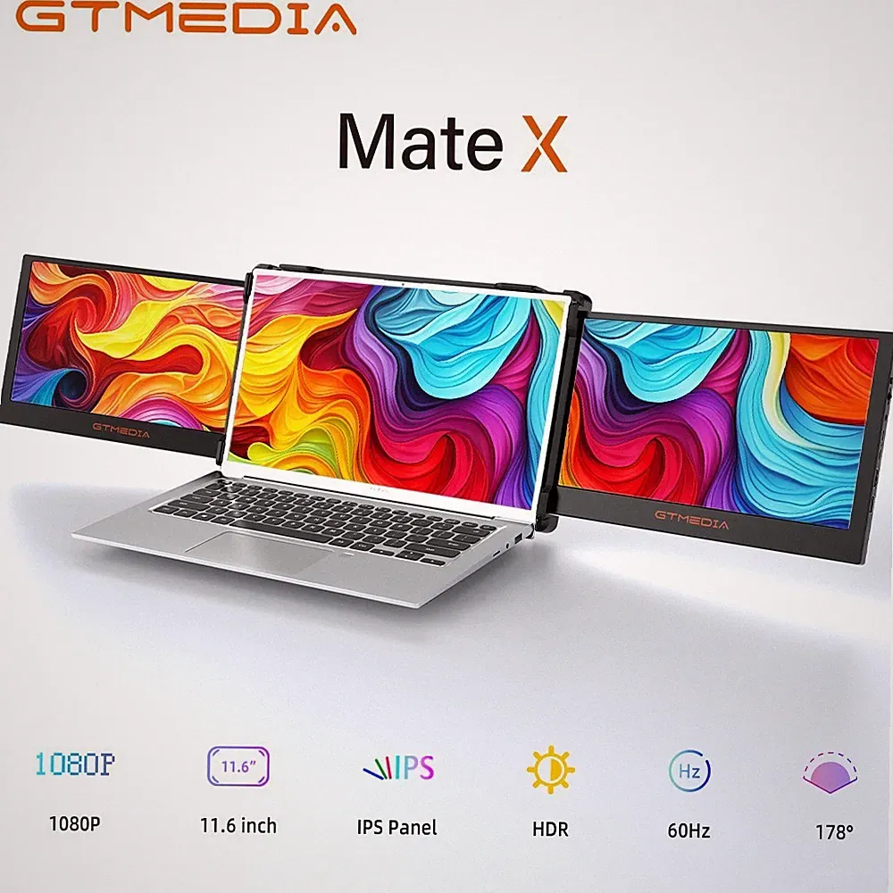 GTMEDIA Portable Monitor 60Hz Dual Display Screen HDMI USBC For 13-17.3'' Laptop