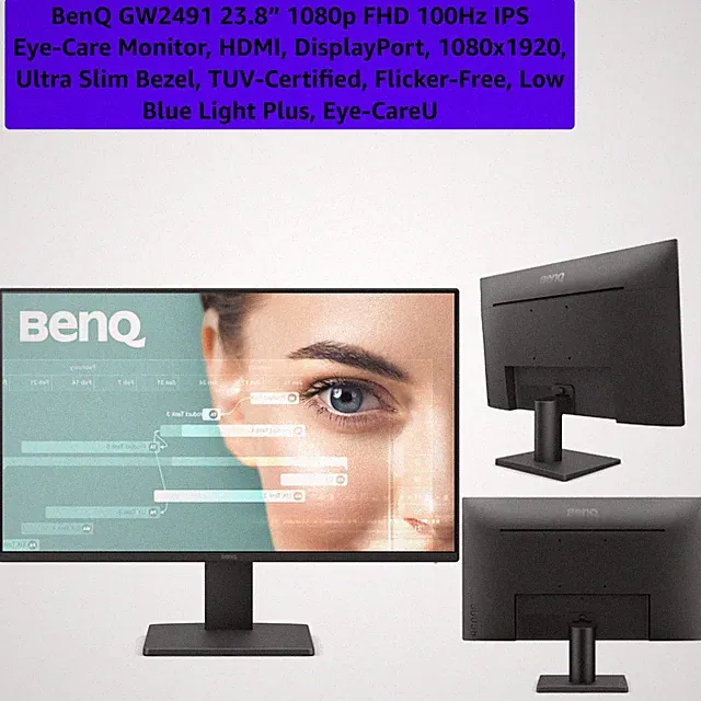 GW2491 23.8” 1080p FHD 100Hz IPS Eye-Care Monitor, HDMI, DisplayPort, 1080x19...
