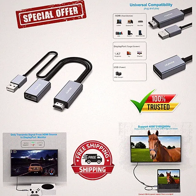 HDMI to DisplayPort Adapter - 4K@60Hz & 2K@144Hz - Ideal for Gaming Consoles...