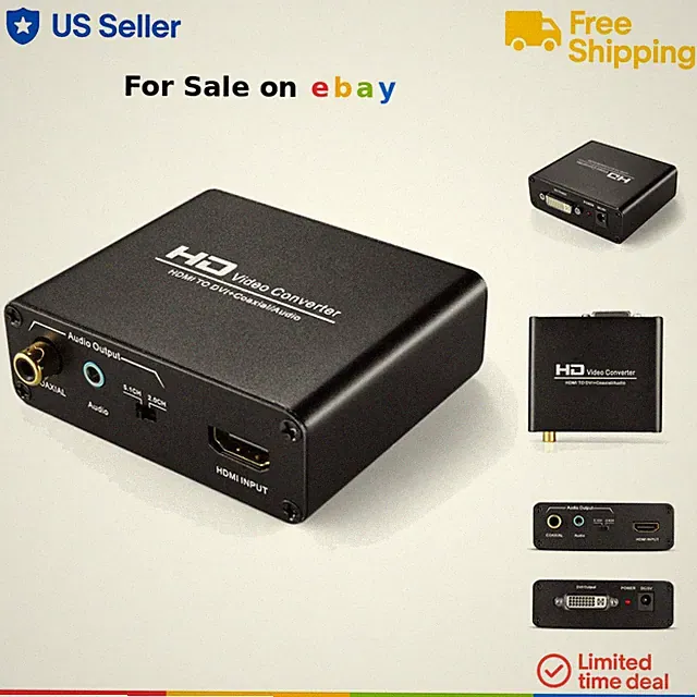 HDMI to DVI Converter Audio Out 1080P 720P Video Stereo RCA Coaxial Adapter