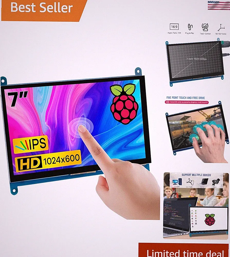 High-Definition 7 Inch Capacitive Touch Screen Monitor for Gaming & Development