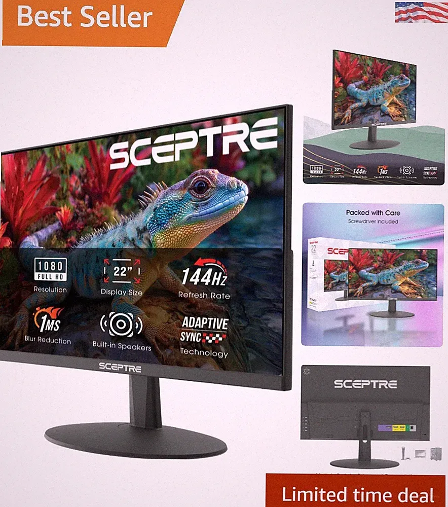 High-Performance 22-Inch Gaming Monitor: 144Hz, Built-In Speakers, Machine Black