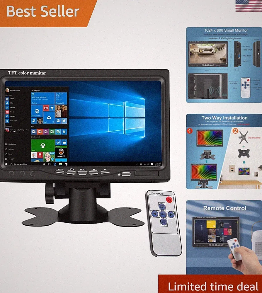 High-Quality 7 Inch TFT Monitor - 1024x600 Resolution, HDMI & VGA Compatibility