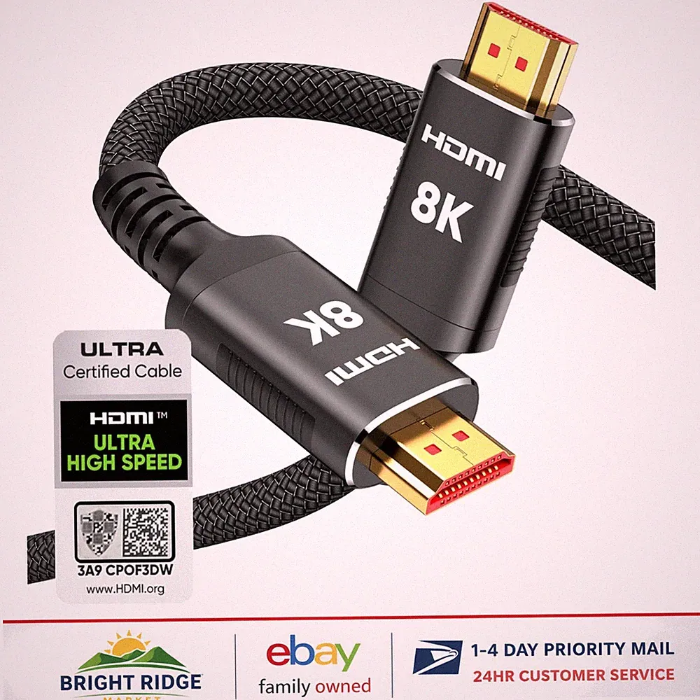 High-Speed HDMI 2.1 Cable 10ft, 48Gbps for Projector, Monitor & Console