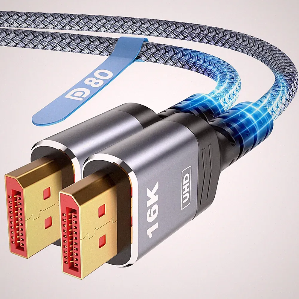 Highwings 80Gbps Displayport Cable 2.1 6.6FT, 16K@60Hz, 8K@120Hz, 4K@240Hz, DP 2