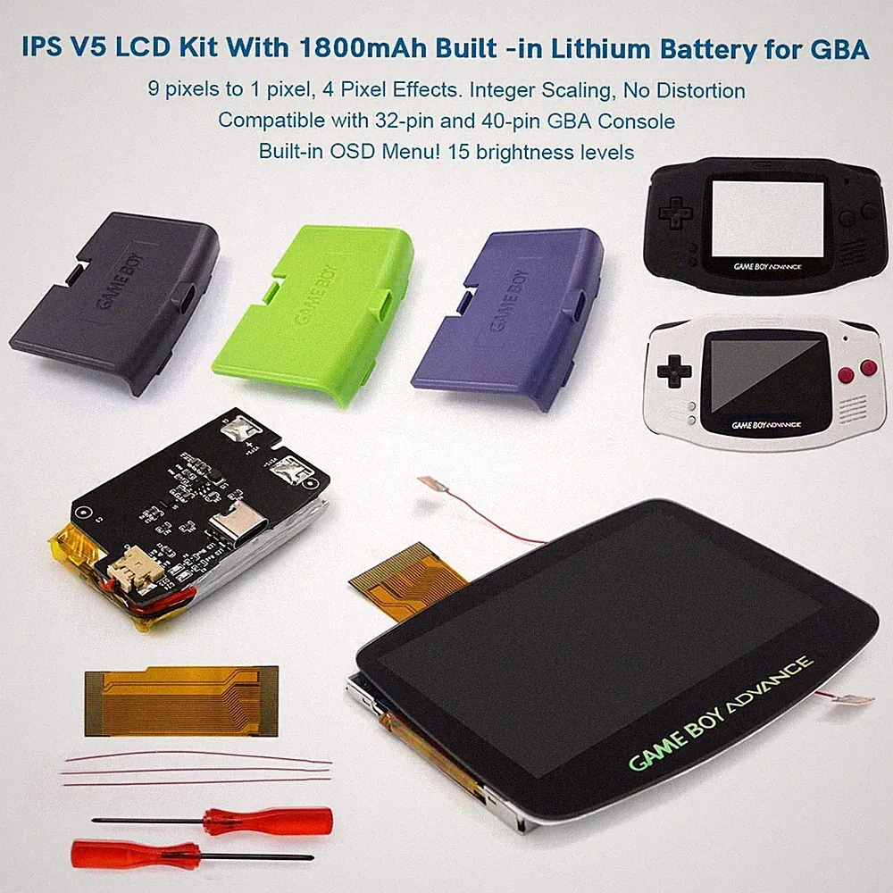 Hispeedido V5 GBA Laminated IPS LCD KIT W/ 1800mAh batteries with shell