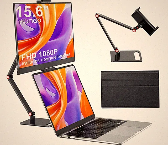 HONGO Portable Monitor with Stand 15.6”Laptop Screen Extender 1080P FHD for U...