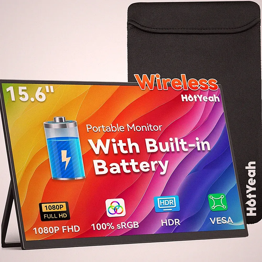 HotYeah P156AHBW 15.6" Wireless Portable Monitor Battery-Powered for Laptop, PC