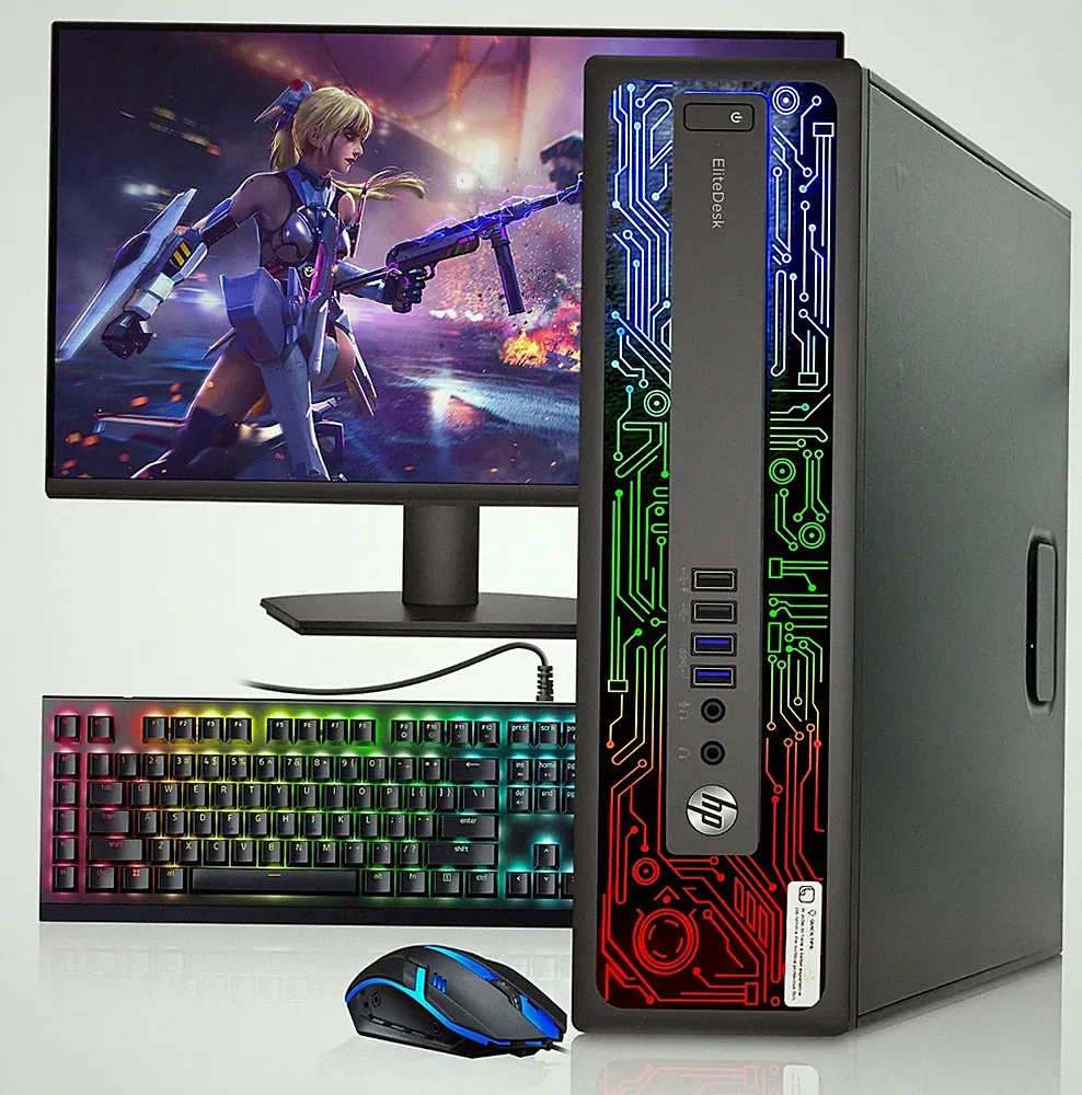 HP 800 G2 RGB Gaming PC i5-6th 32GB 1TB SSD AMD RX-550 24" LED RGB-KB&M WiFi W11