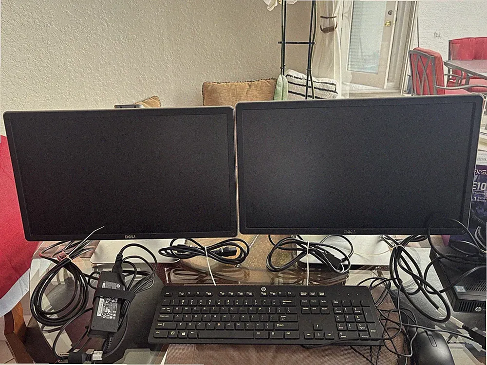 HP 8GB Pro Desk Computer, 2Dell monitors, keyboard, mouse surround sound headset
