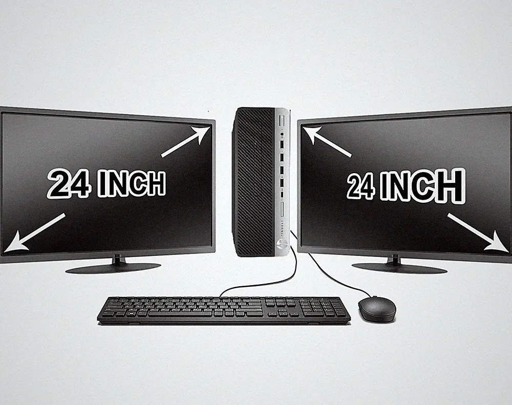 hp AMD Quad Core Windows 11 Computer PC with Dual 24" LCD monitors Bluetooth