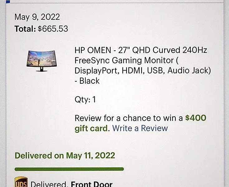HP OMEN 27" QHD Curved Gaming Monitor 240Hz 16:9 1ms FreeSync DisplayPort & HDMI