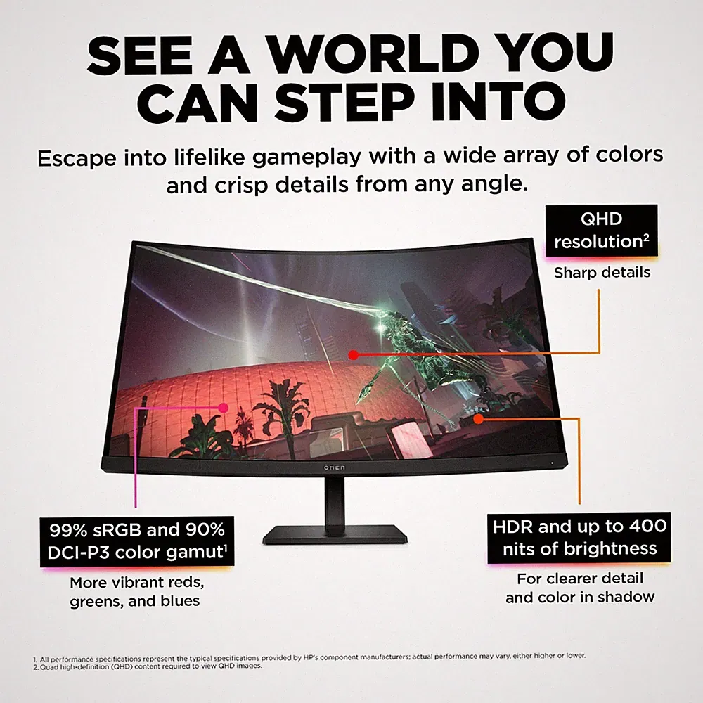 HP OMEN 31.5 inch 2560 x 1440; 165Hz refersh rate; Gaming Monitor -model 32C