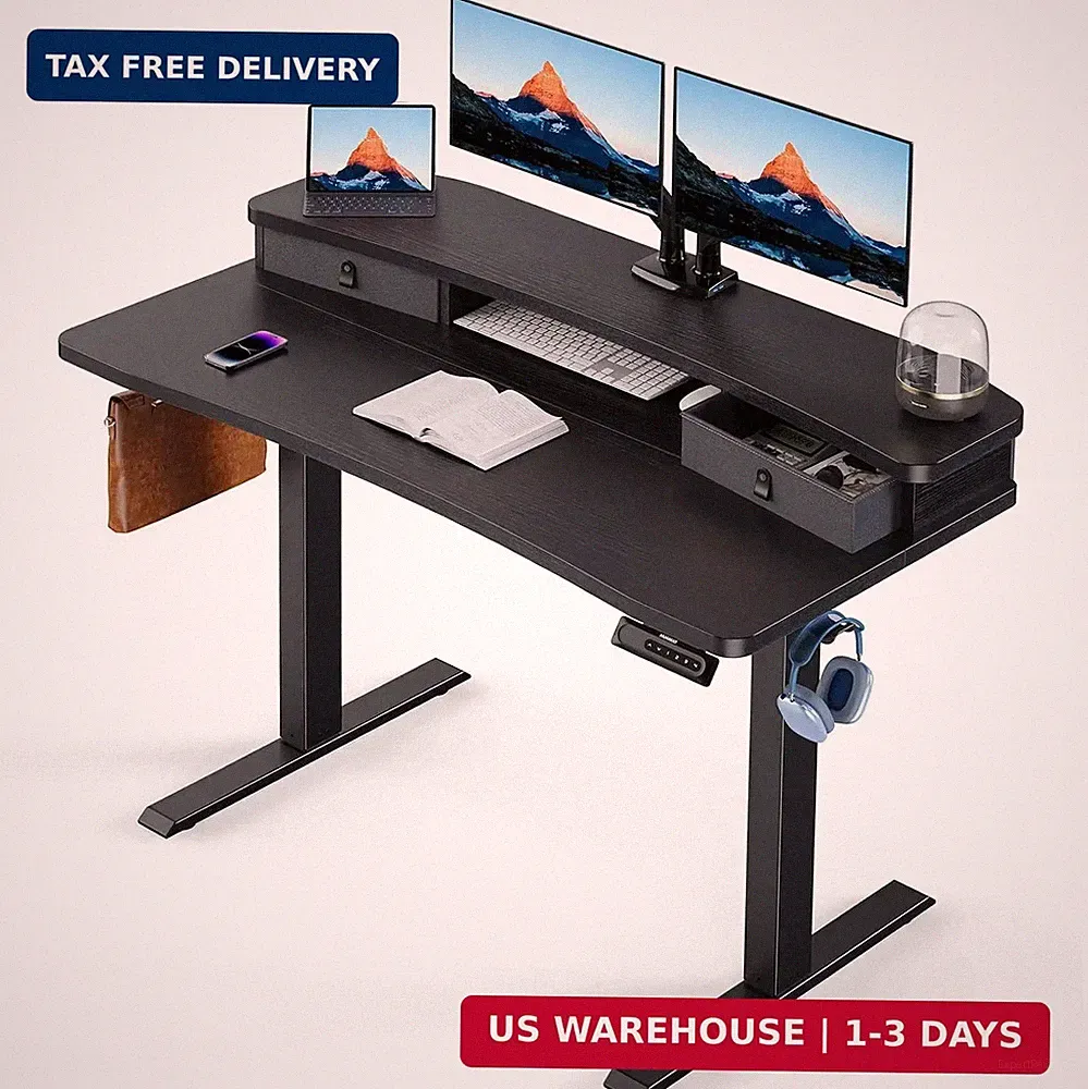 Huanuo 48 X 24 Electric Standing Desk 2 Drawers C-Clamp Mount Compatible Height