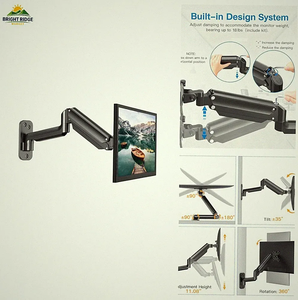 HUANUO Single Monitor Wall Mount for 13 to 32 Inch Computer Screen, Gaming Monit
