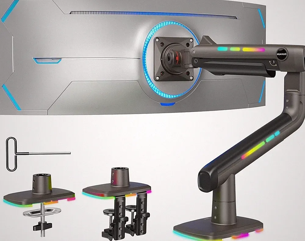 HUANUO TitanLift Heavy Duty Monitor Arm 17-49 Inch 44 lbs Ultrawide Gaming RGB
