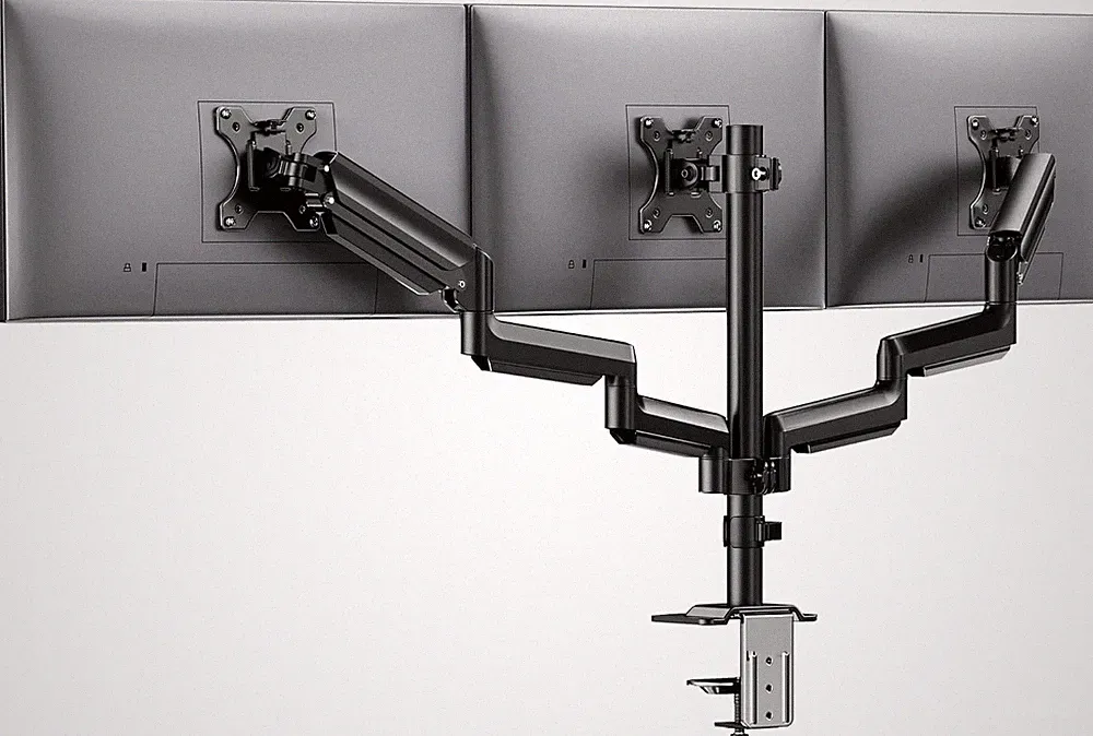 HUANUO Triple Monitor Mount for 13-27 Inch Computer Screens, Gaming 3 Monitor De