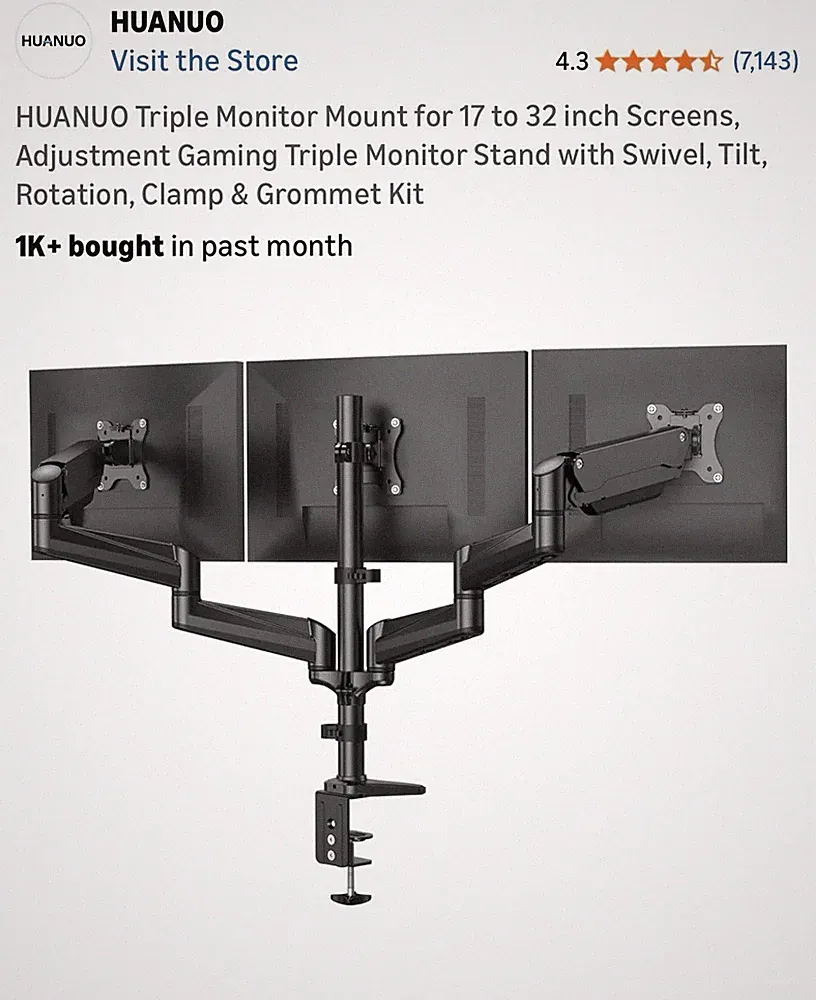 HUANUO Triple Monitor Mount for 17 to 32 inch Screens, Adjustment Gaming Triple