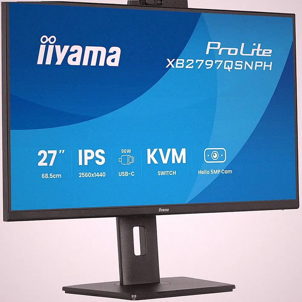 iiyama XB2797QSNPH-B1 27" QHD IPS Monitor USB-C PD96W Webcam Height Pivot PC