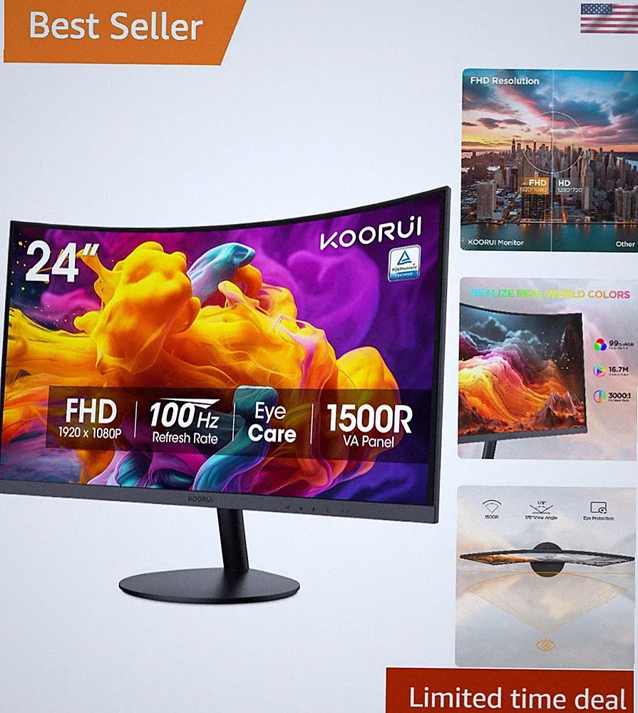 Immersive 24" Curved PC Monitor, 100Hz, Rheinland Certified for Eye Care