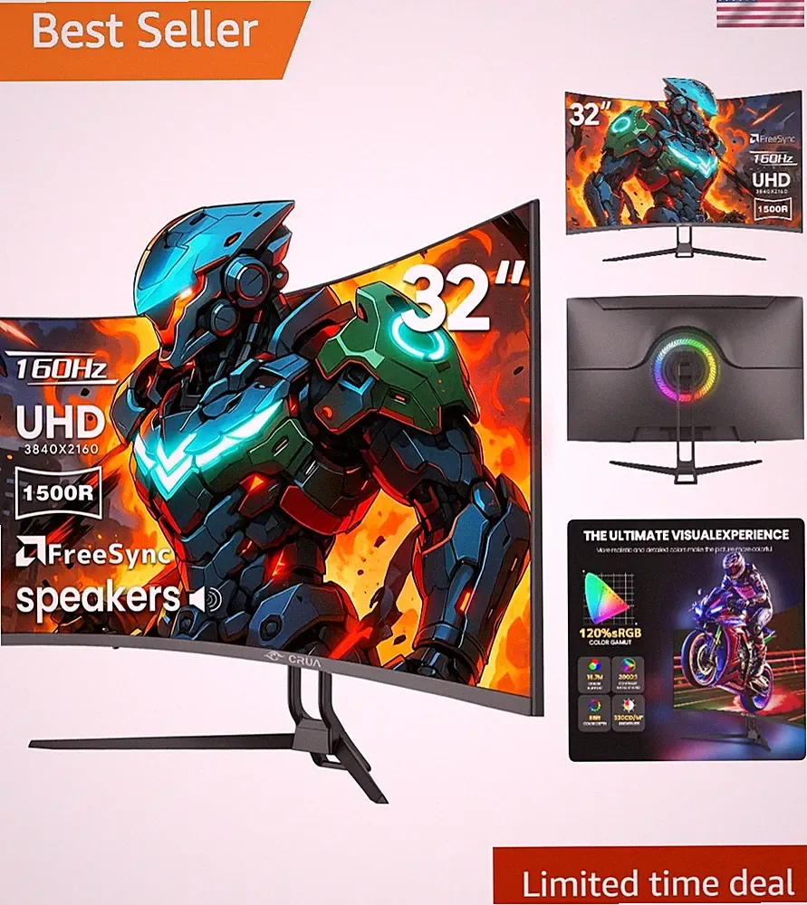 Immersive 32" Curved Gaming Monitor, 4K UHD, AMD FreeSync & Built-in Audio