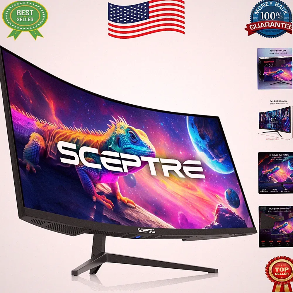 Immersive 34-Inch Curved 180Hz WQHD Monitor with Eye Care & Built-in Speakers