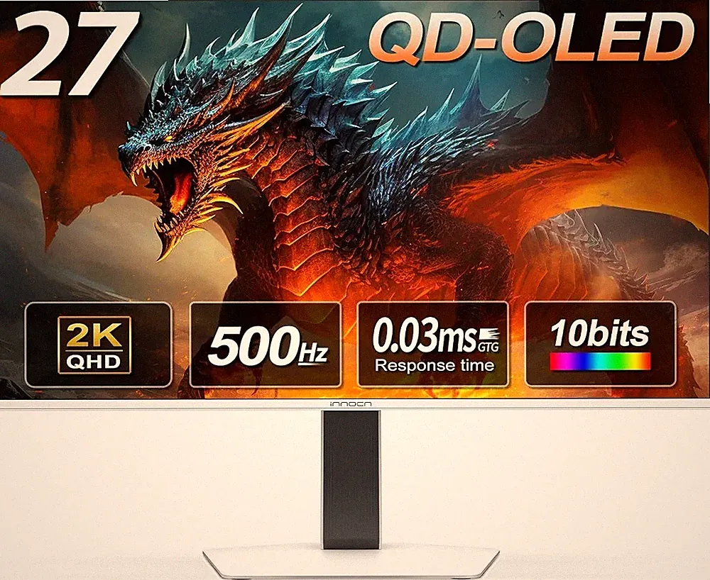INNOCN 27" OLED 2K QHD 2560 x 1440p 500Hz Gaming Monitor, Gaming Console Ready