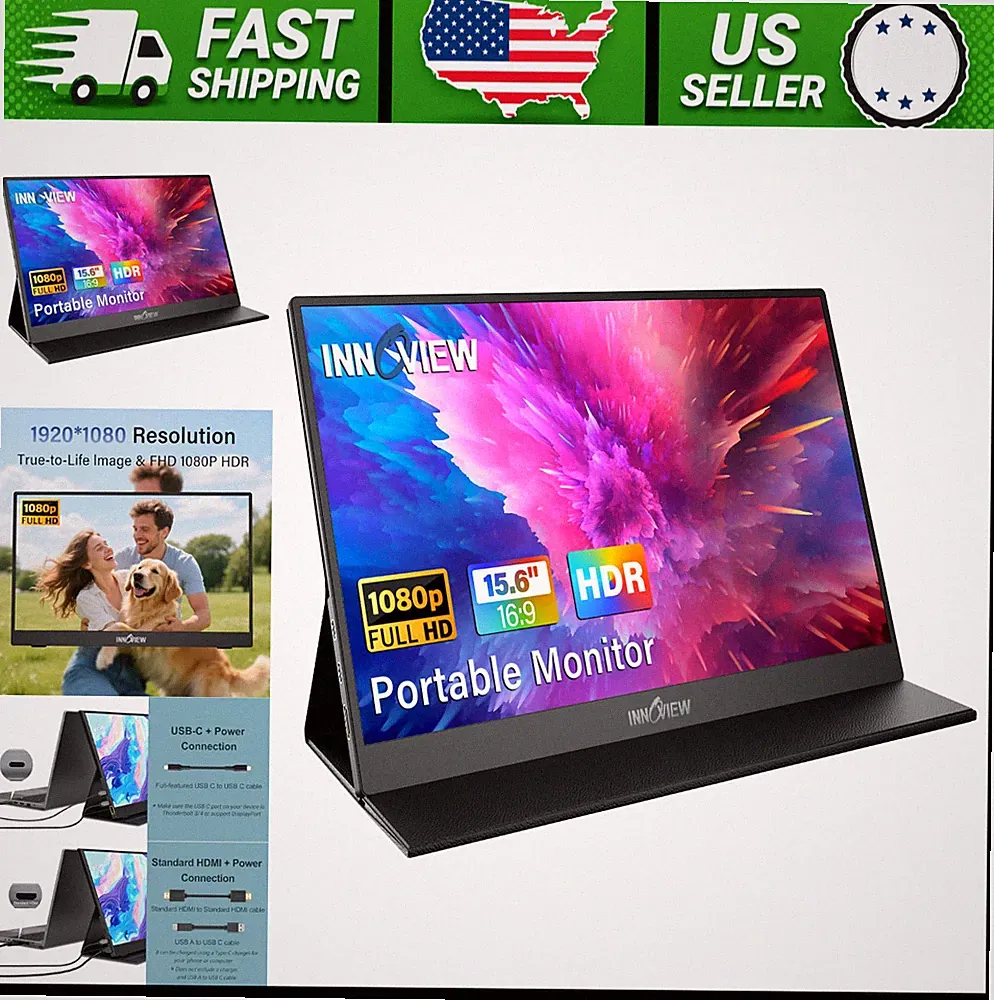 InnoView 15.6" Portable FHD Monitor HDMI USB-C with Case