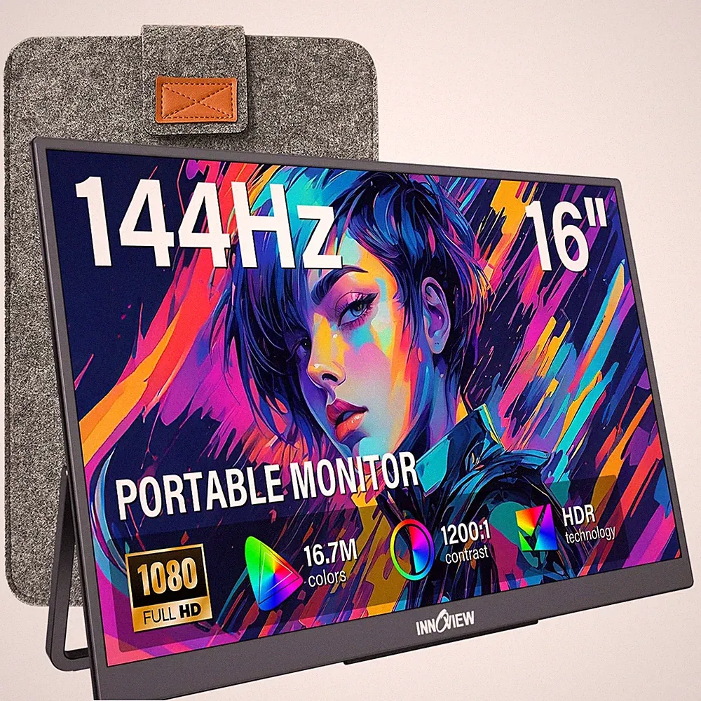 InnoView 16" Portable Monitor 144Hz Portable Gaming Monitor with Protective S...