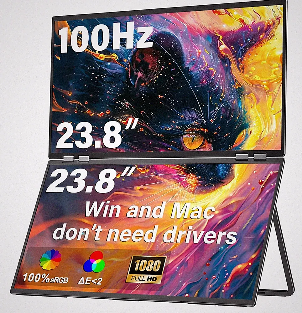 InnoView 23.8" FHD Dual Portable Monitor 1920x1080P 100% sRGB - Foldable & Stack