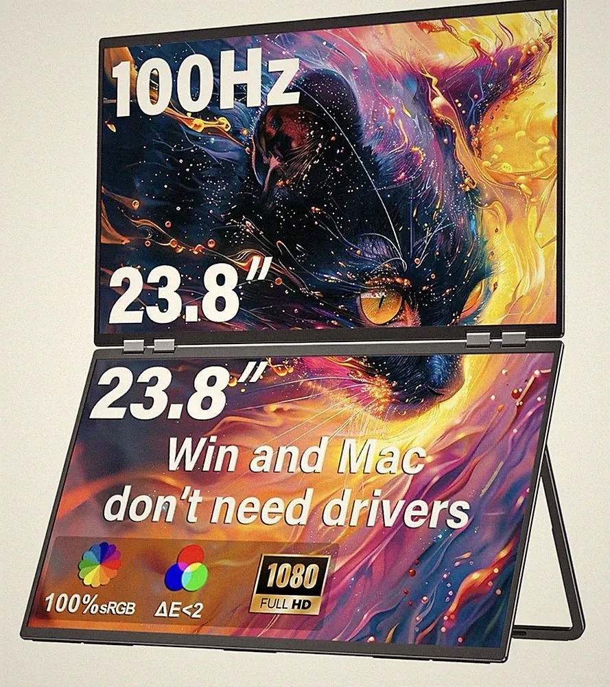 InnoView 23.8" FHD Dual Portable Monitor 1920x1080P 100% sRGB - Foldable & Stack