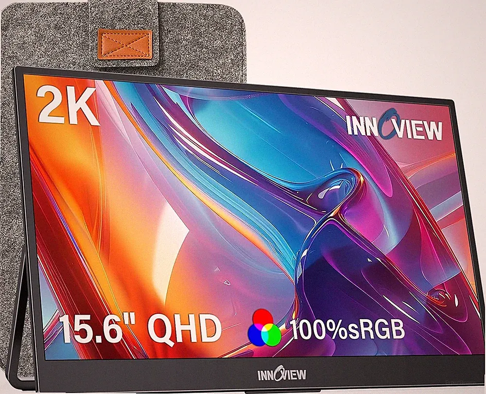 InnoView 2K Portable Monitor 15.6" QHD 100% sRGB, Built-in 180° Adjustable Stand