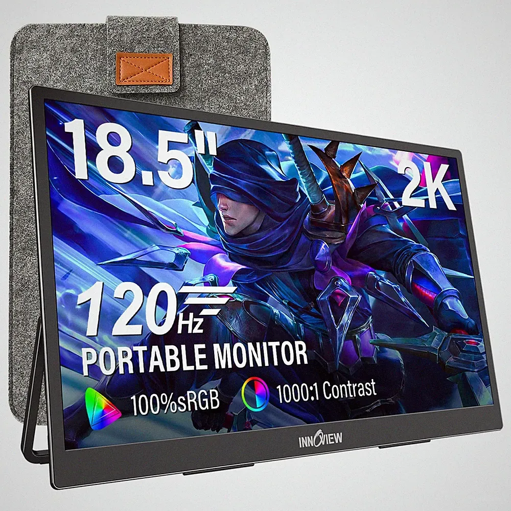 InnoView 2K Portable Monitor 18.5" 2560x1440p QHD 120Hz 100% sRGB USBC Standa...