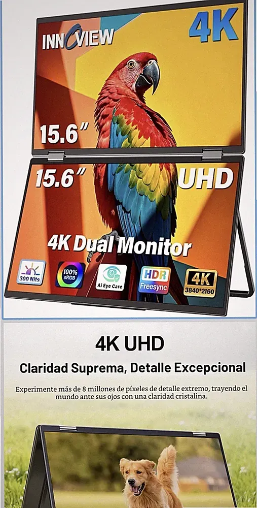 InnoView Monitor Portátil Dual 4K de 15.6 pulgadas 3840x2160P 100% sRGB