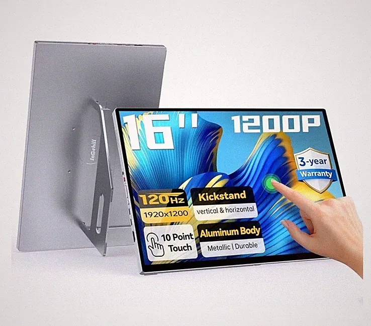 Intehill 16" 120Hz Touchscreen Portable Monitor, Gaming Monitor T16PB Silver A9