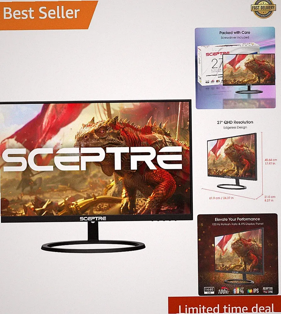 IPS 27 Inch 2K 2560 x 1440p QHD 75Hz DisplayPort HDMI 99% sRGB Build-in Speak...