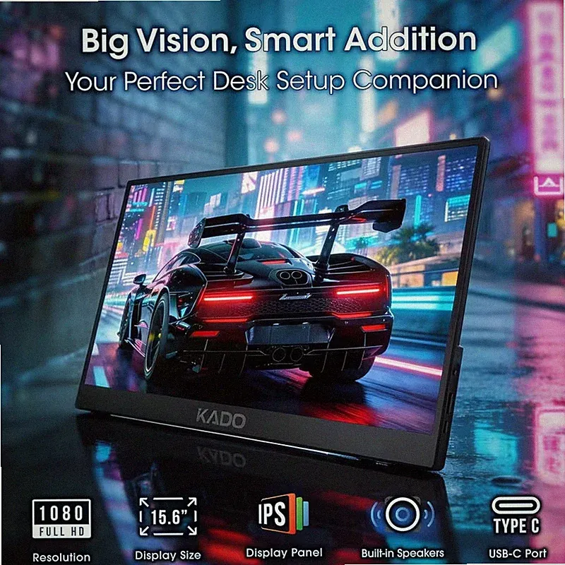 Kado 15.6" Portable Monitor 1080p IPS Second Display Built-In Speakers USB-C