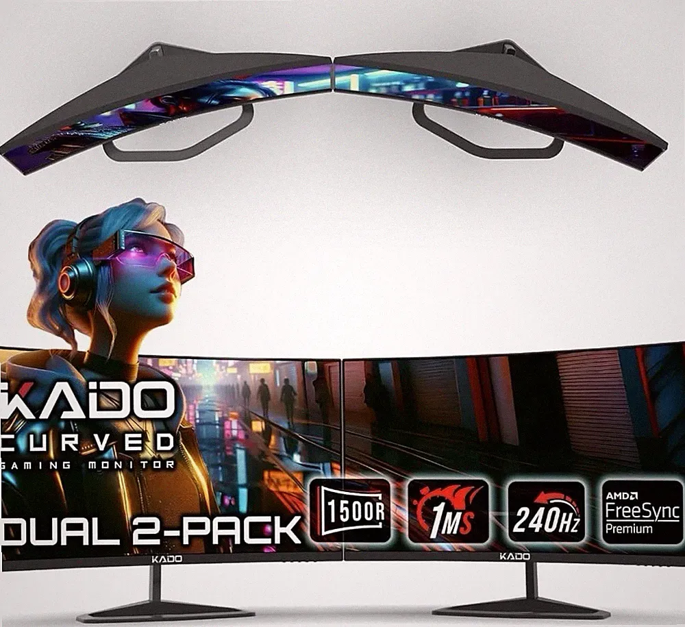 Kado 2-Pack 24.5" 240Hz 1ms Curved 1500R 1920x1080 Gaming Computer Monitor