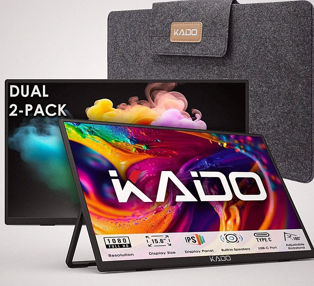 Kado Dual Portable Monitor Setup - 2-Pack 15.6'' FHD 1080p, Ultra-Slim 1920x1080