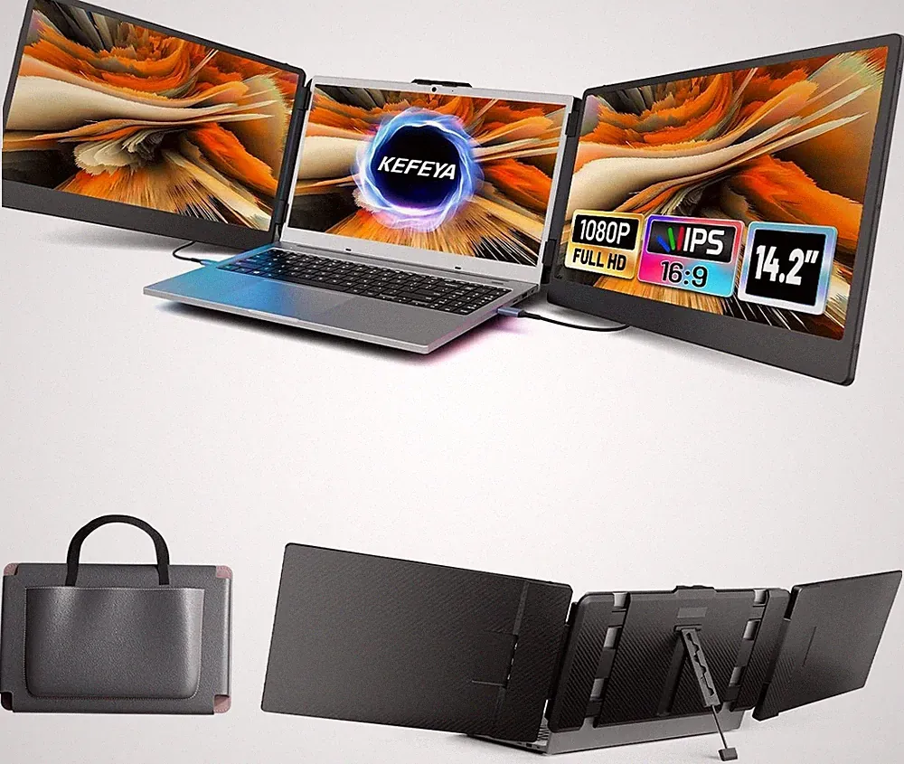 KEFEYA Laptop Screen Extender, 14.2" Portable Triple Monitor with HD Display