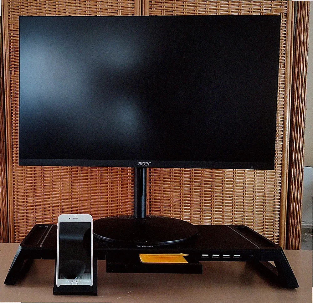 KeiBn RGB Gaming Monitor Stand, Phone Holder, Drawer, USB Hub, RGB Lighting