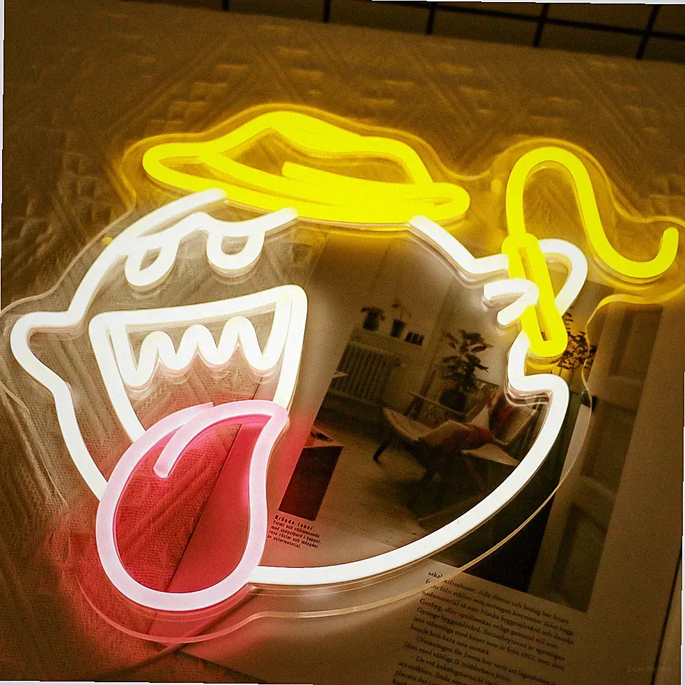 King Boo LED Neon Sign Ghost Gaming USB Powered Dimmable Light for Gaming Room